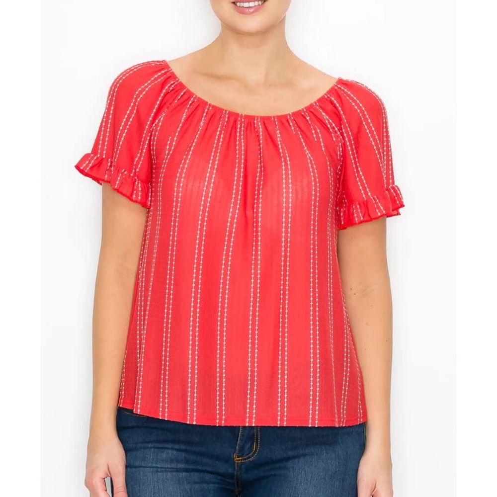 W5 Anthropologie Women's Red Embroidered Texture Blouse Top Large